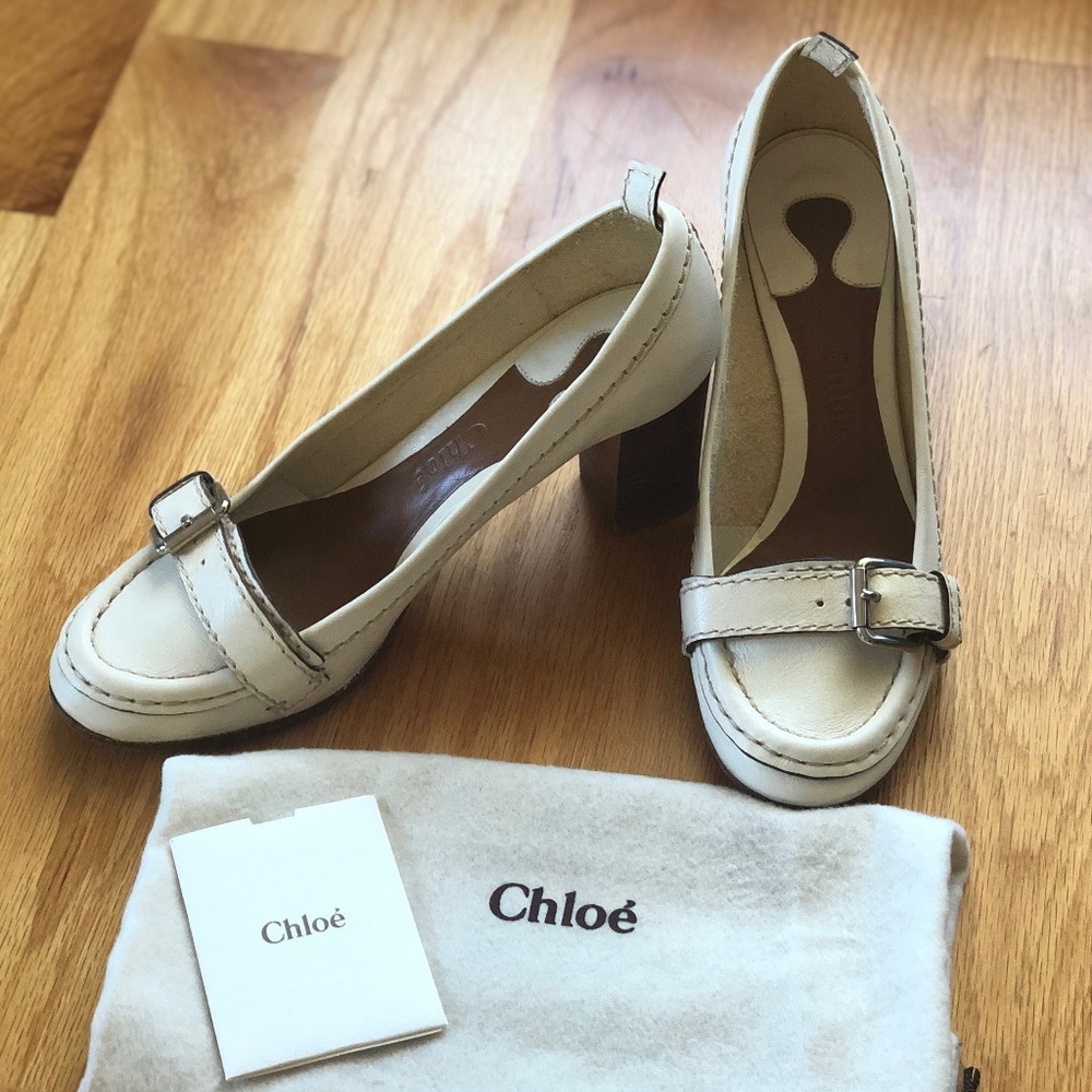 Chloe Saddle Heels w/Buckle Strap Sz 37.5
